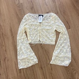 Cider Bell Sleeved Sheer Lace-Up Top